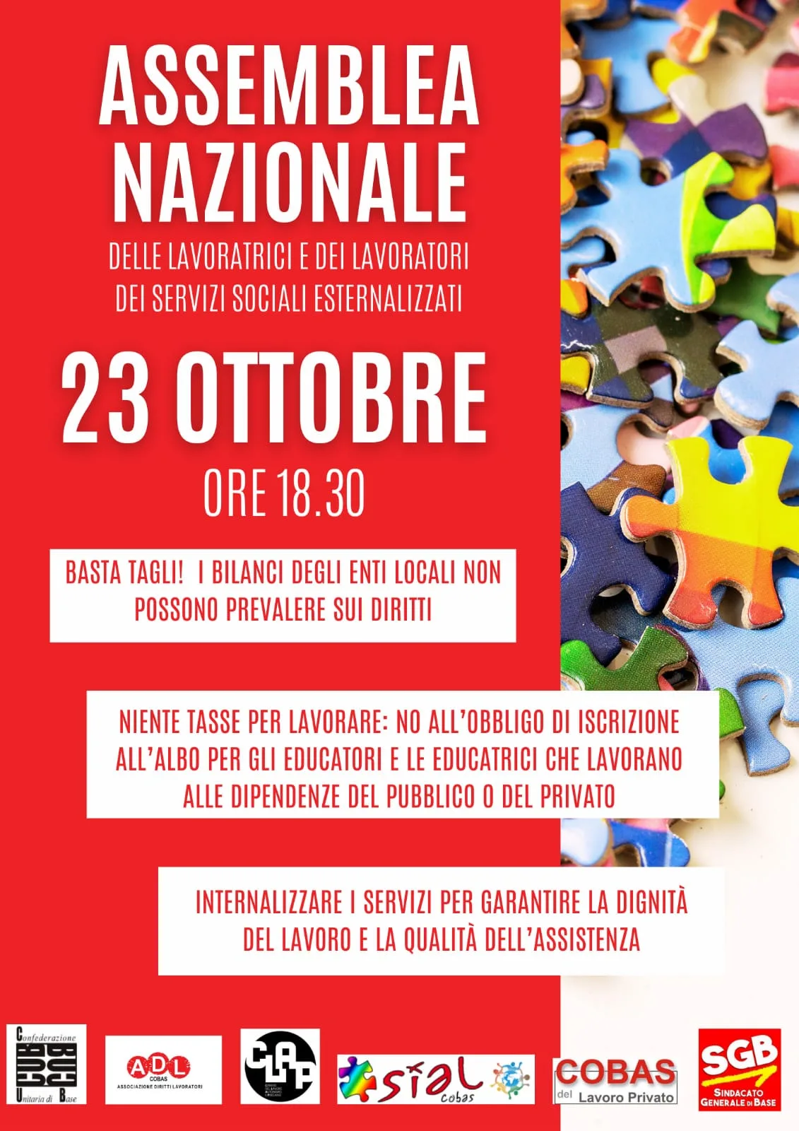 Sindacato di Base ADL Cobas - 𝗟𝗮𝘃𝗼𝗿𝗮𝘁𝗼𝗿𝗶 𝗱𝗲𝗹 𝘀𝗼𝗰𝗶𝗮𝗹𝗲 𝗲𝘀𝘁𝗲𝗿𝗻𝗮𝗹𝗶𝘇𝘇𝗮𝘁𝗶: 𝗮𝘀𝘀𝗲𝗺𝗯𝗹𝗲𝗮 𝗼𝗻𝗹𝗶𝗻𝗲 𝗺𝗲𝗿𝗰𝗼𝗹𝗲𝗱𝗶̀ 𝟮𝟯 𝗢𝘁𝘁𝗼𝗯𝗿𝗲, 𝗮𝗹𝗹𝗲 𝗼𝗿𝗲 𝟭𝟴:𝟯𝟬