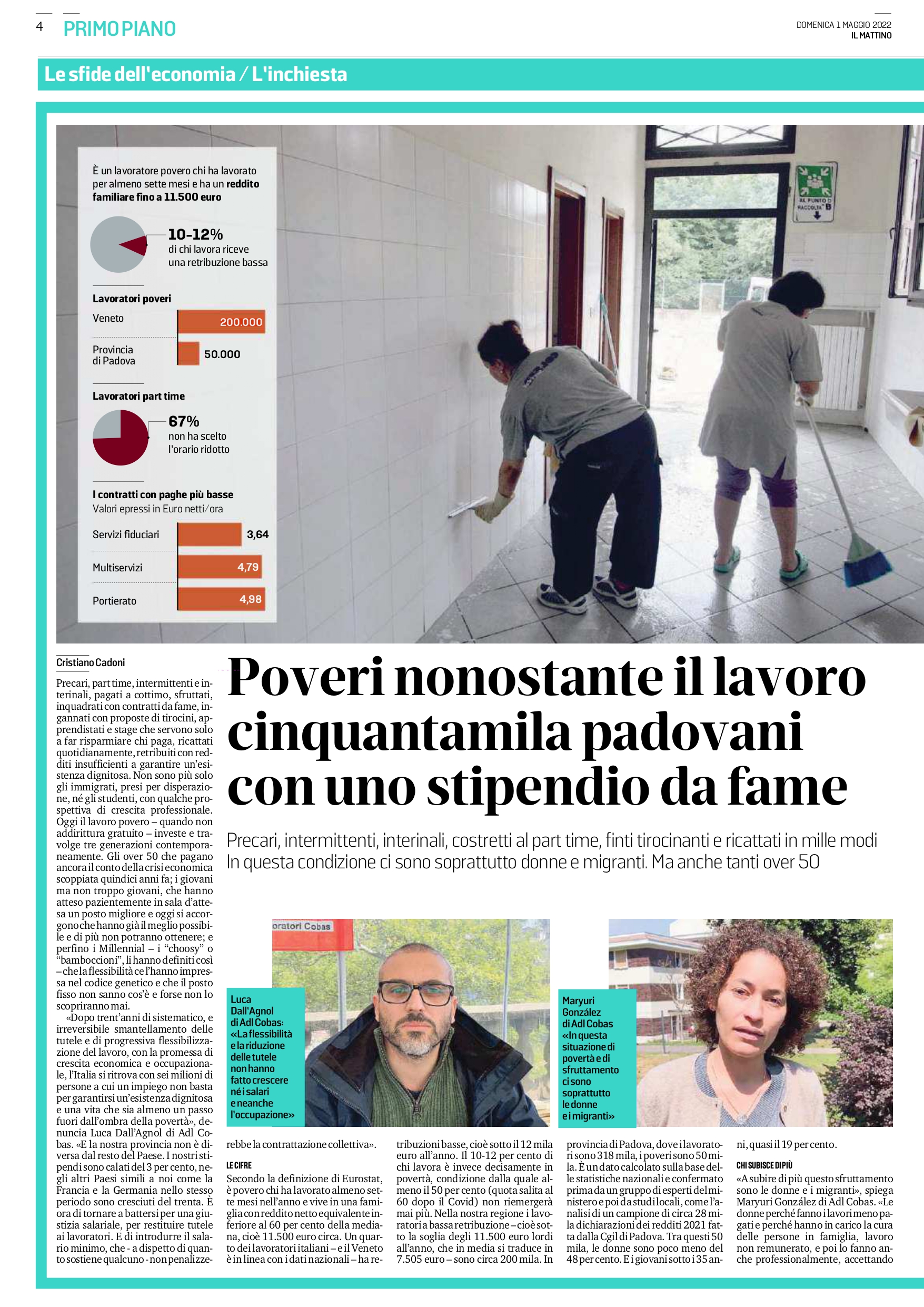 Sindacato di Base ADL Cobas - Povero Lavoro. L'inchiesta de Il Mattino di Padova sui salari da fame