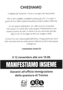 Sindacato di Base ADL Cobas - Permesso di soggiorno nel limbo e vite sospese: sabato 12 manifestazione davanti alla Questura di Treviso