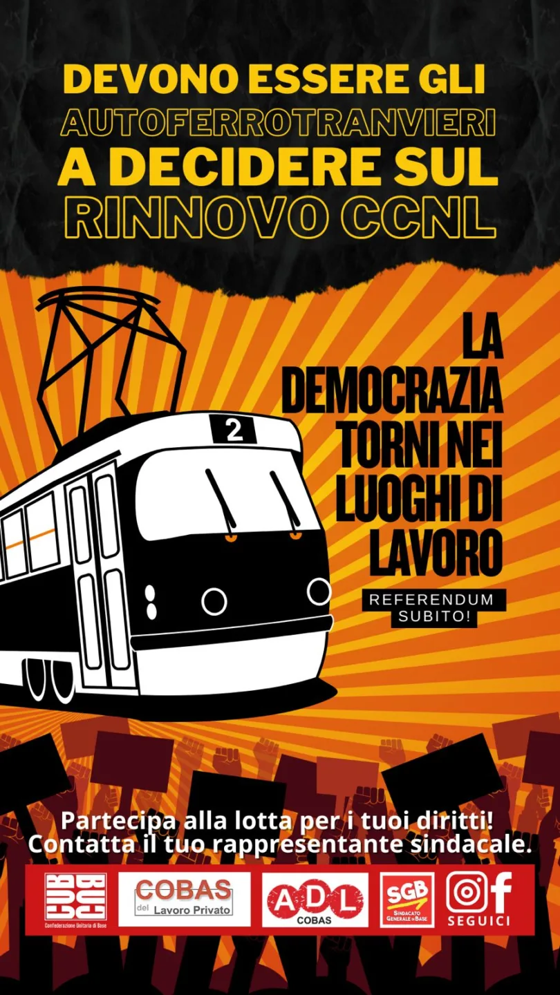 Sindacato di Base ADL Cobas - Referendum sul CCNL: gli autoferrotranvieri raccolgono le firme