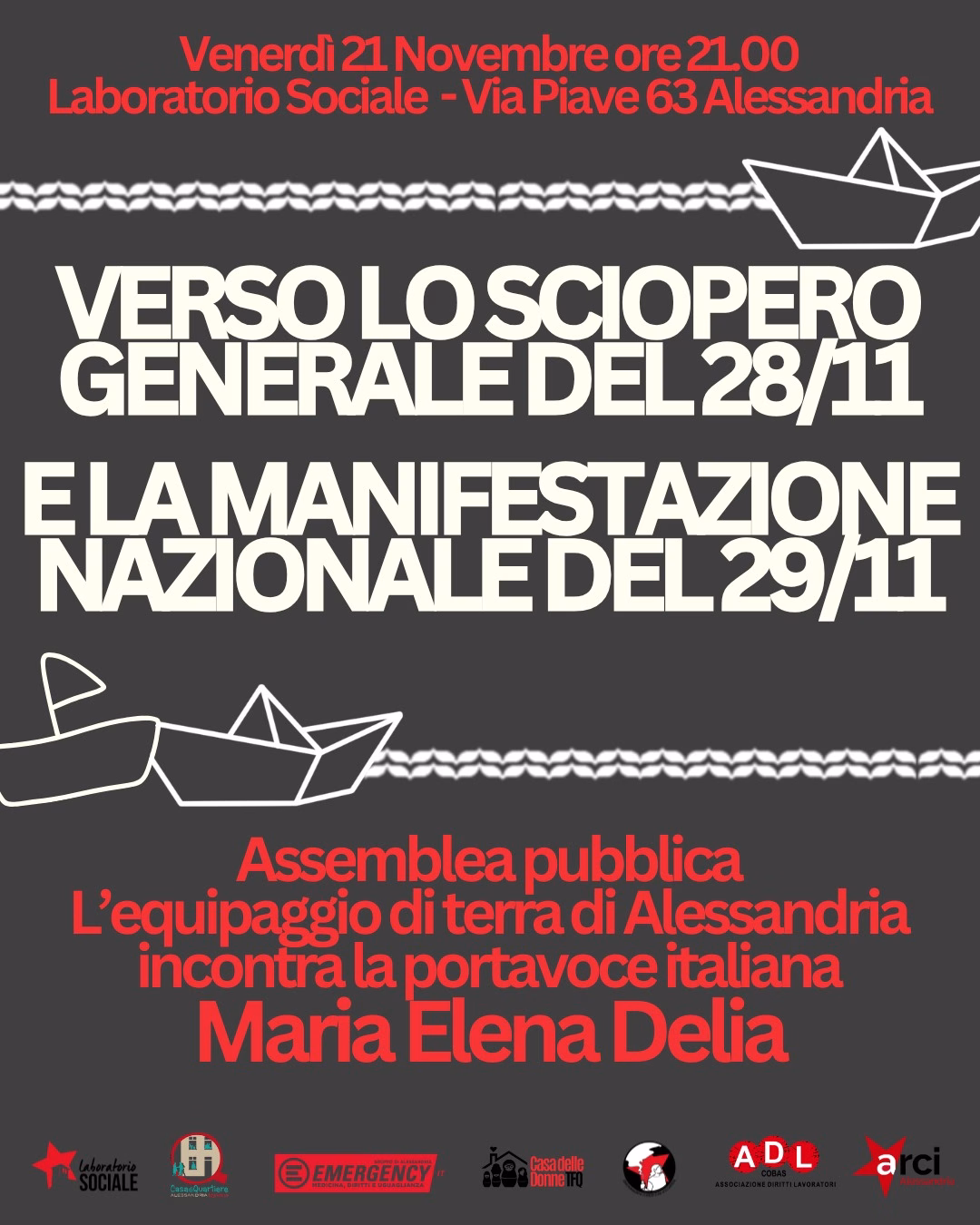 Sindacato di Base ADL Cobas - L’equipaggio di terra non si ferma: Alessandria incontra Maria Elena Delia, portavoce
