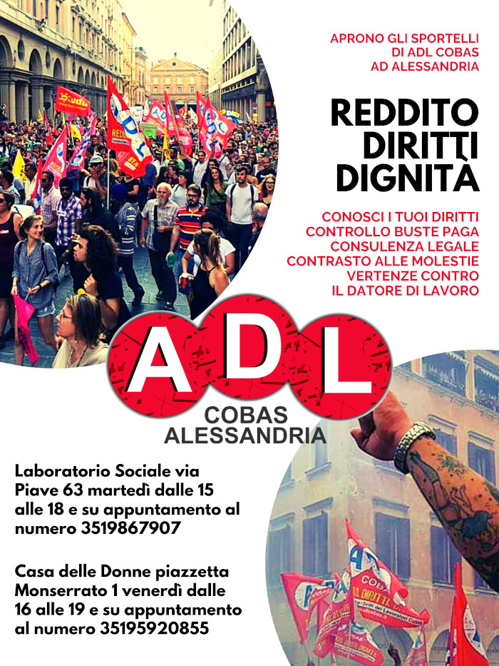 Sindacato di Base ADL Cobas - Reddito, diritti, dignità: nasce ADL Cobas ad Alessandria