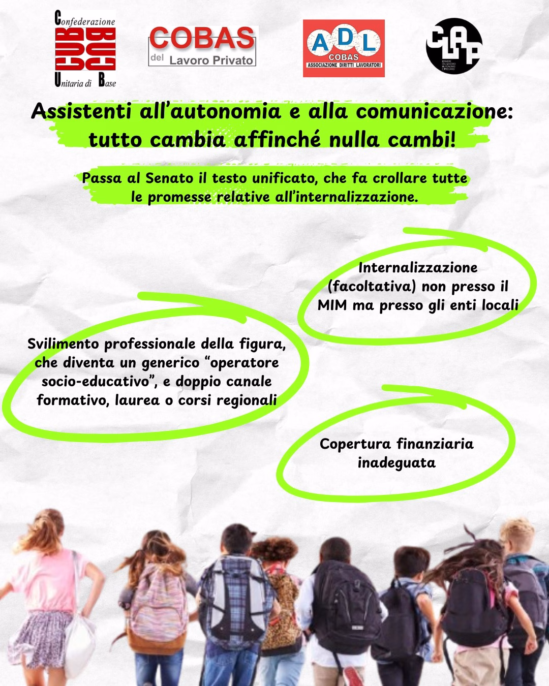 Sindacato di Base ADL Cobas - ASSISTENTI ALL’AUTONOMIA E ALLA COMUNICAZIONE: TUTTO CAMBIA AFFINCHÉ NULLA CAMBI